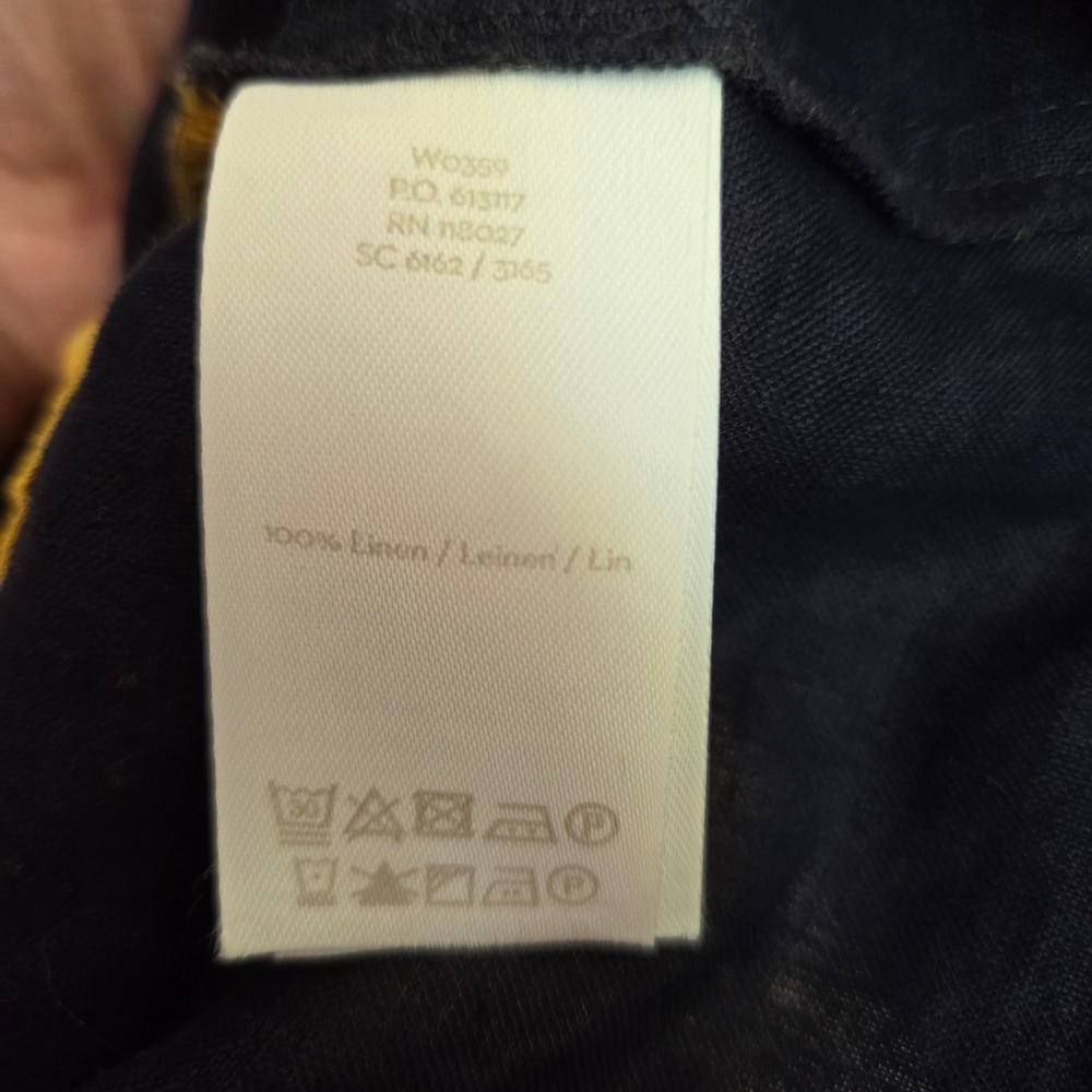Boden Navy Blue Yellow Sleeveless Colorblock 100% Linen Shift Dress V-Neck 4P - Picture 7 of 8